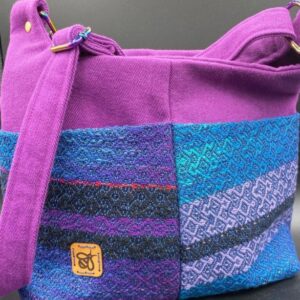 purple woven handbag